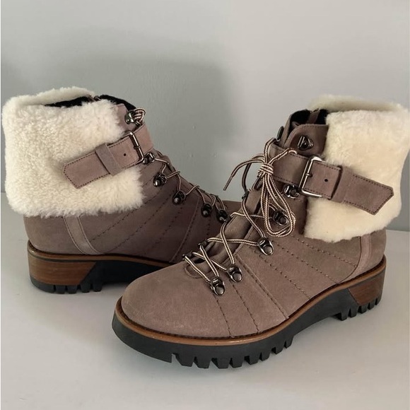 Fabianelli Shoes - Fabianelli Women's Suede Shearling-Lined Taupe Boots